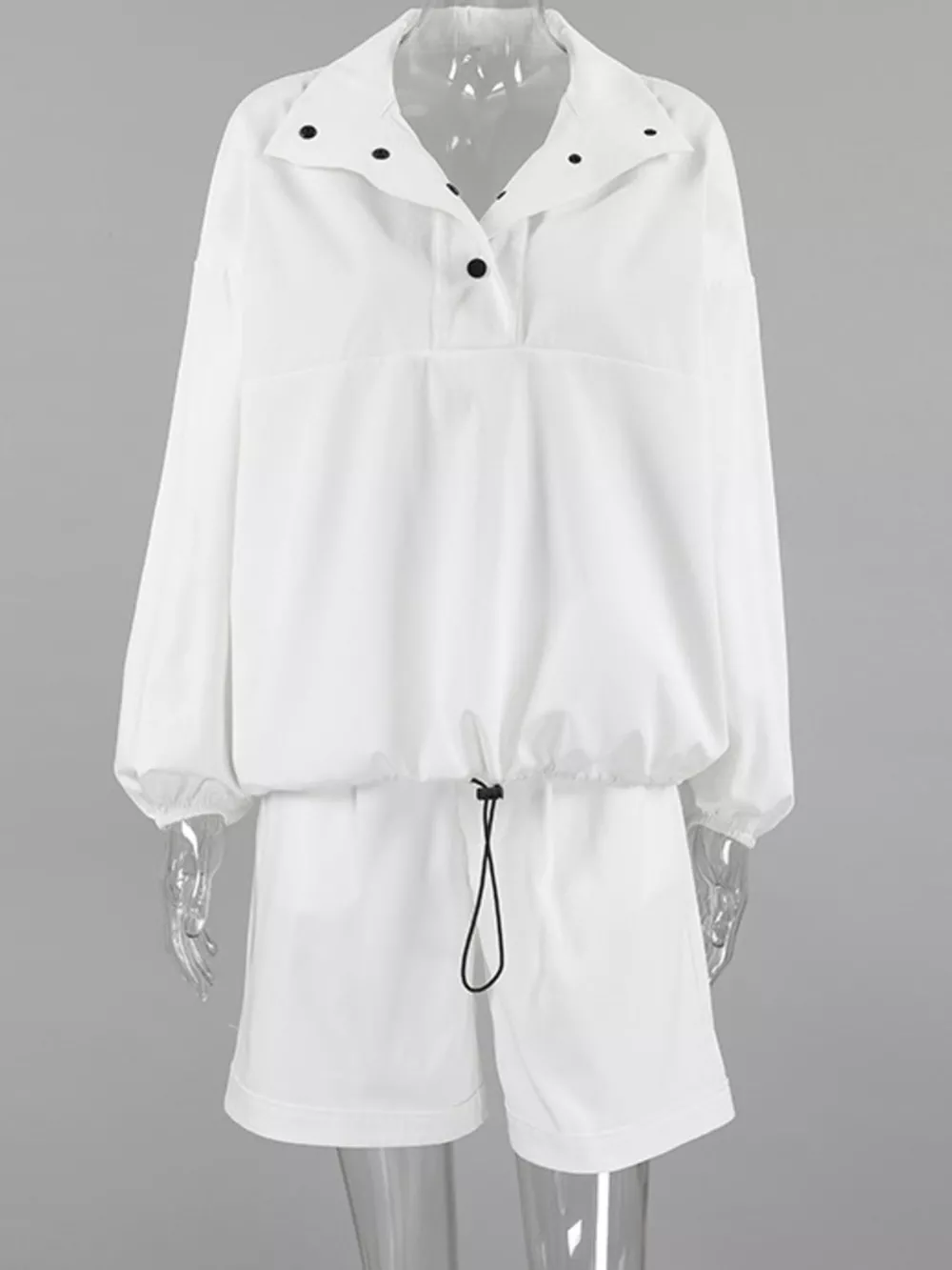 Snap Detail Long Sleeve Top and Shorts Set, image 7