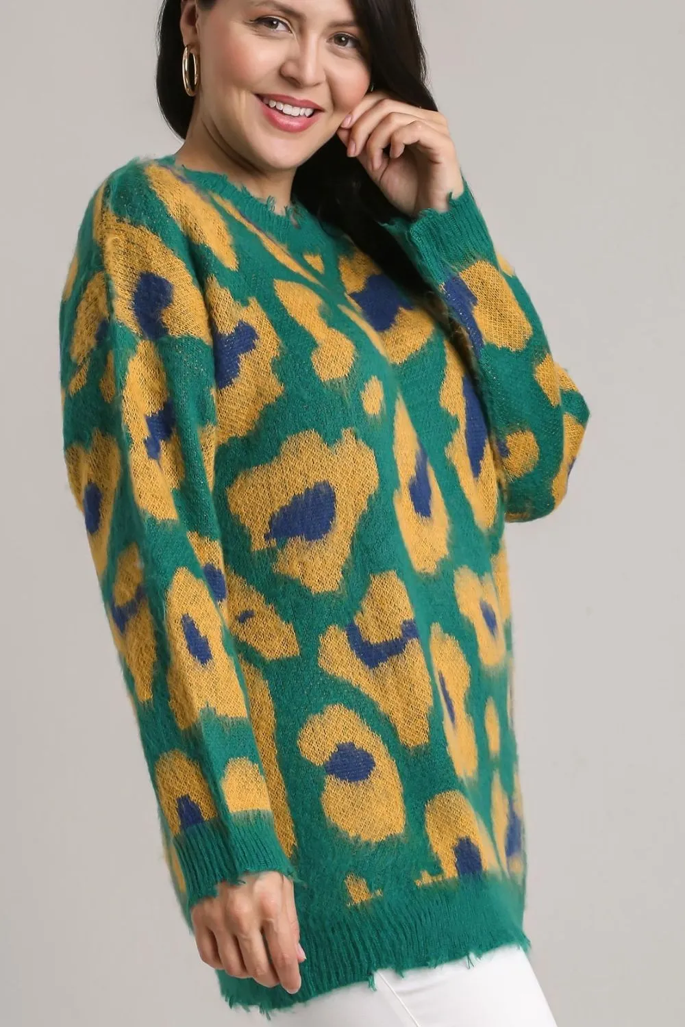 Full Size Leopard Destroyed Rib Band Sweater Plus Size, image 4