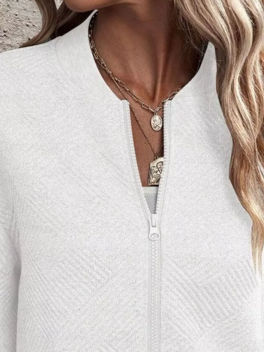 Full Size Zip Up Long Sleeve Textured Jacket Plus Size, image 6