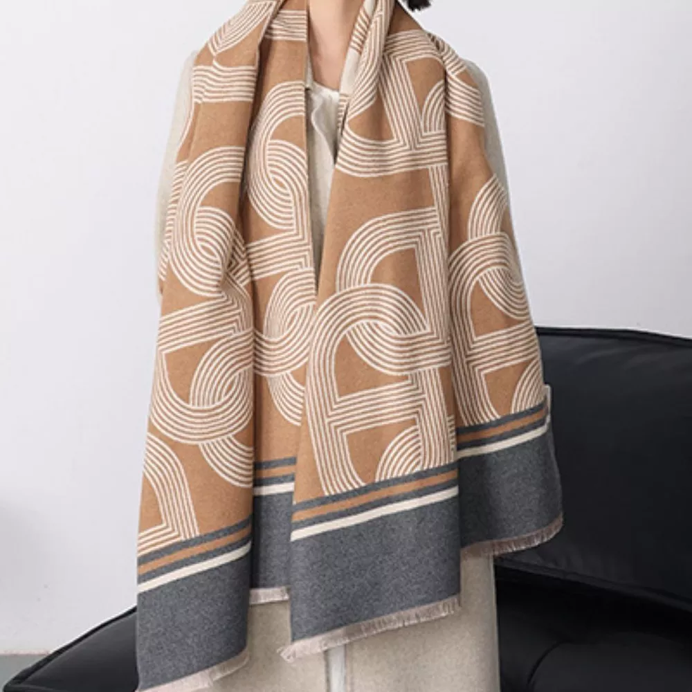 Geometric Pattern Raw Hem Scarf, image 3