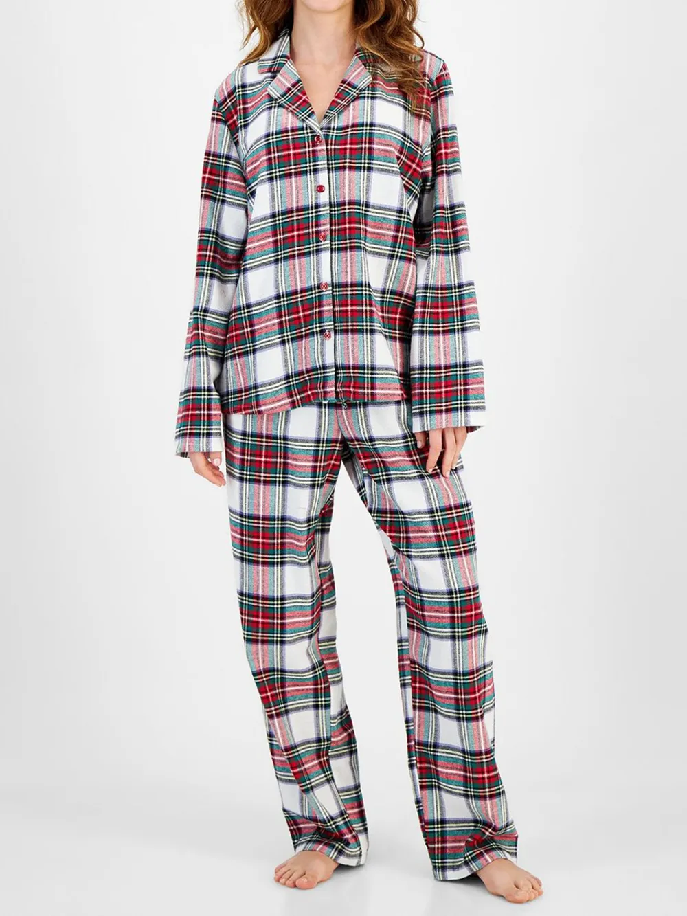 Plaid Collared Neck Button Up Top and Pants Lounge Set, image 5