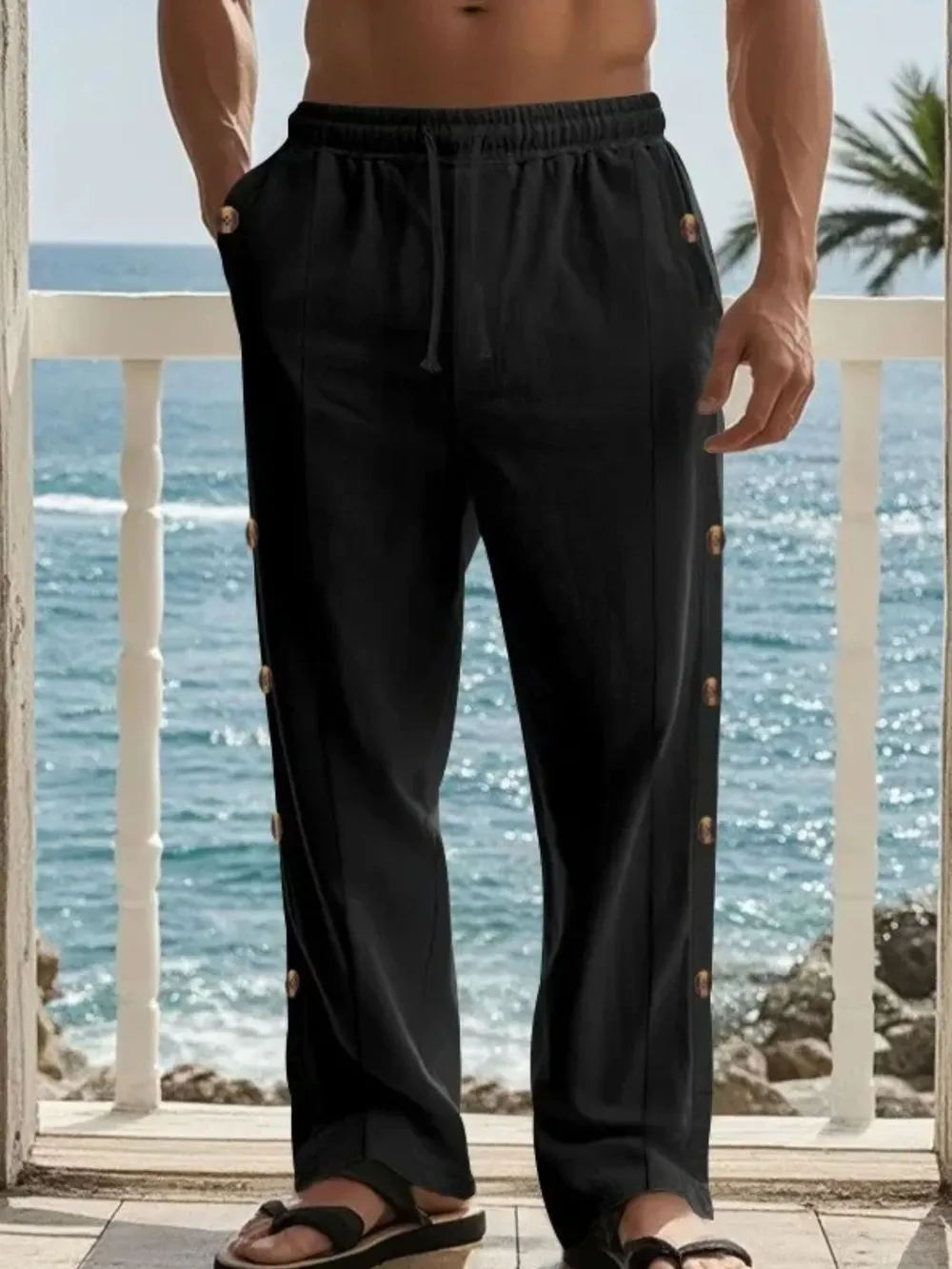 Men's Full Size Side Button Wide Leg Pants Plus Size, image 4