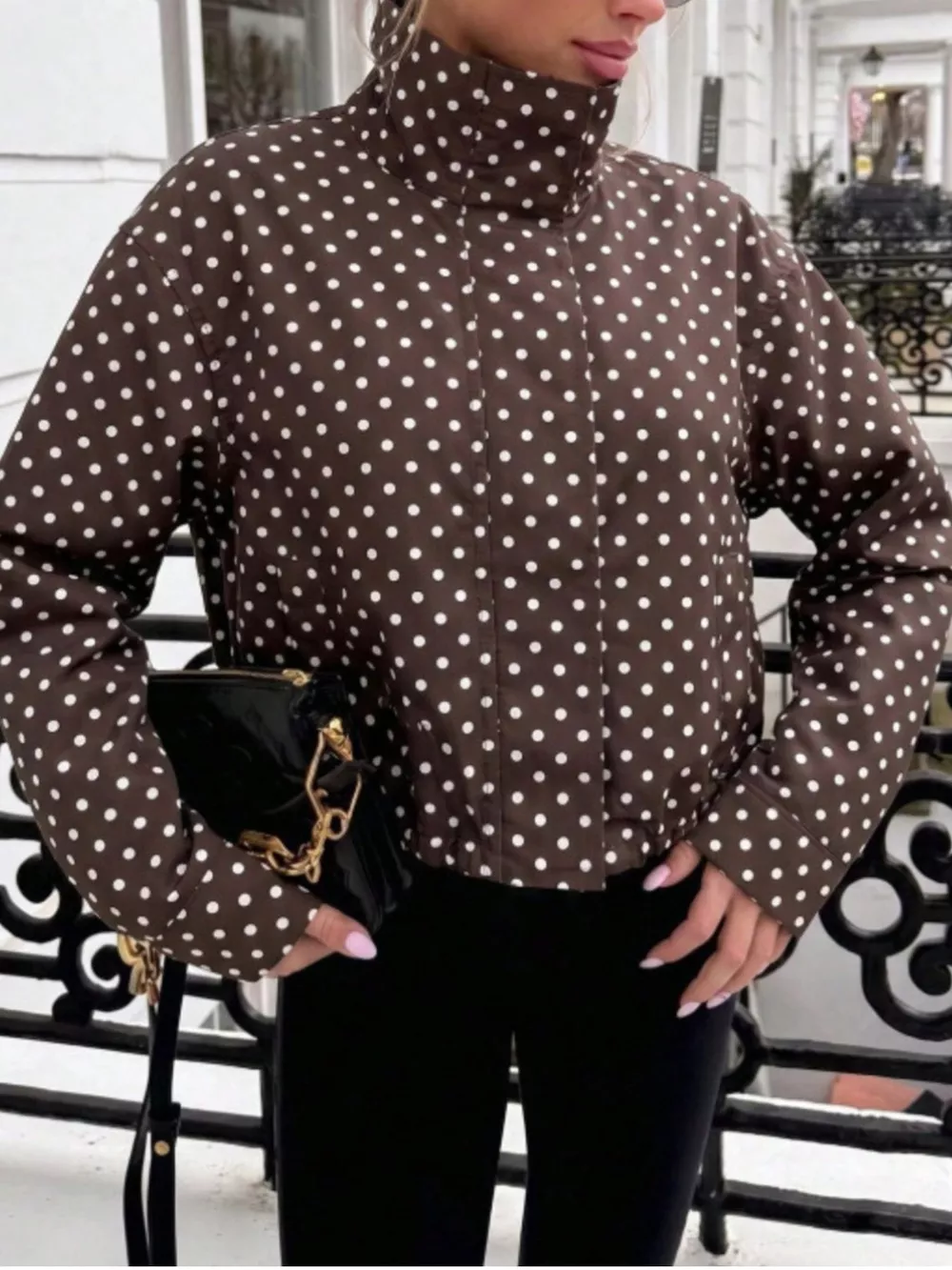 Polka Dot Zip Up Casual Jacket, image 5