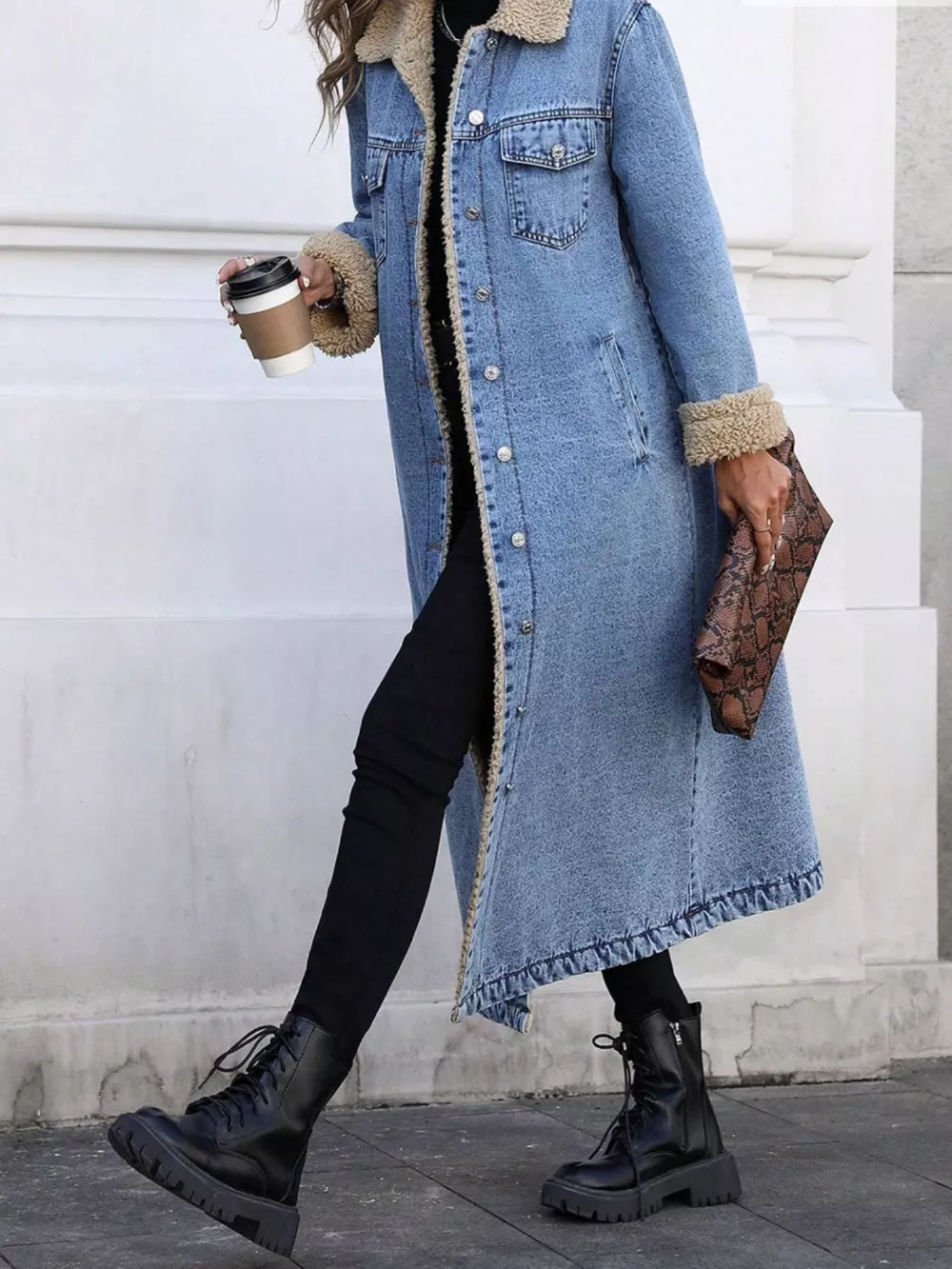 Sherpa Lined Longline Denim Jacket, image 18