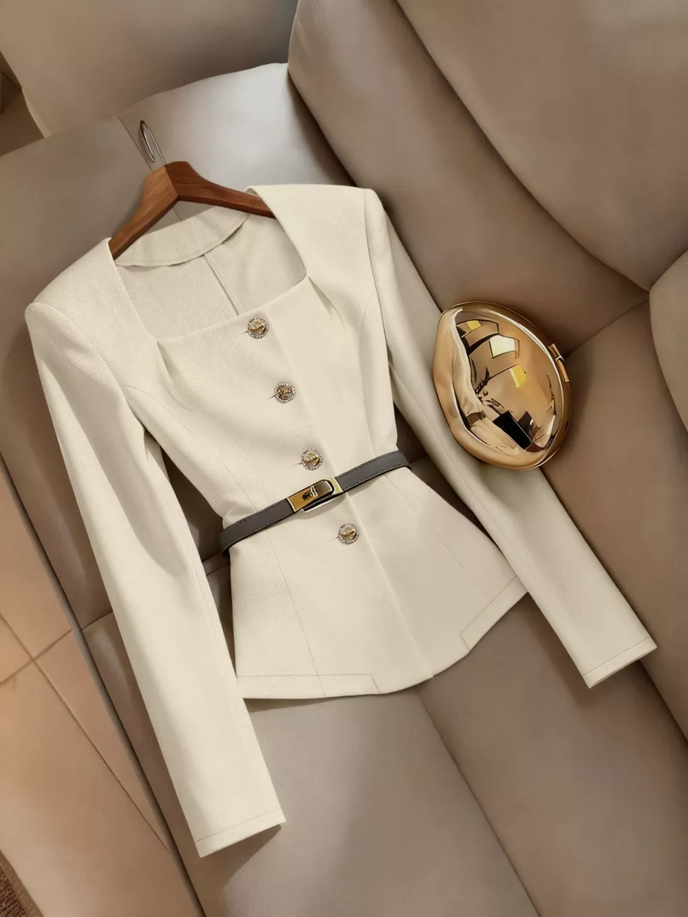 Square Neck Button-Down Fitted Blazer, image 4