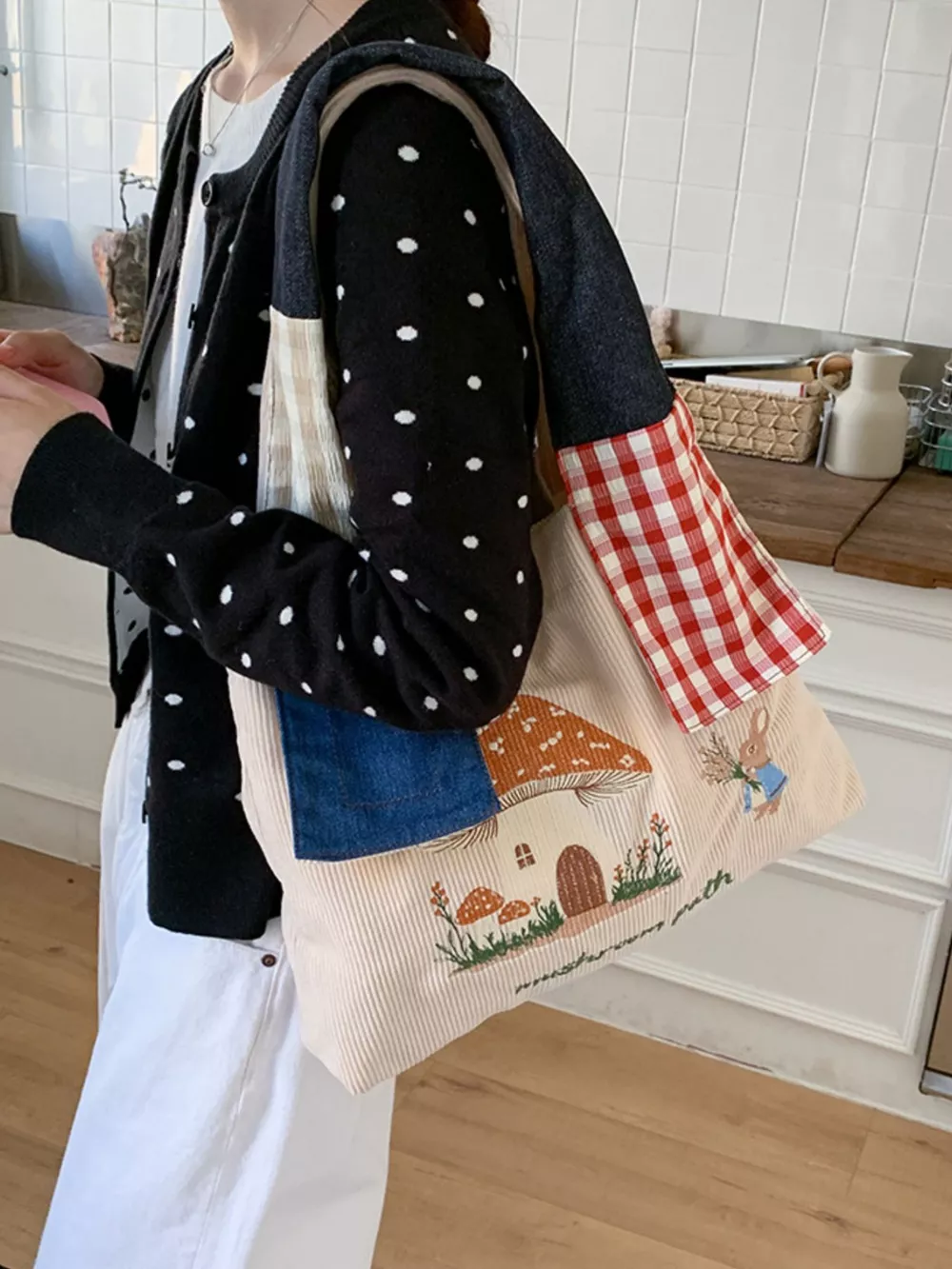 Mushroom Corduroy Tote Bag, image 16