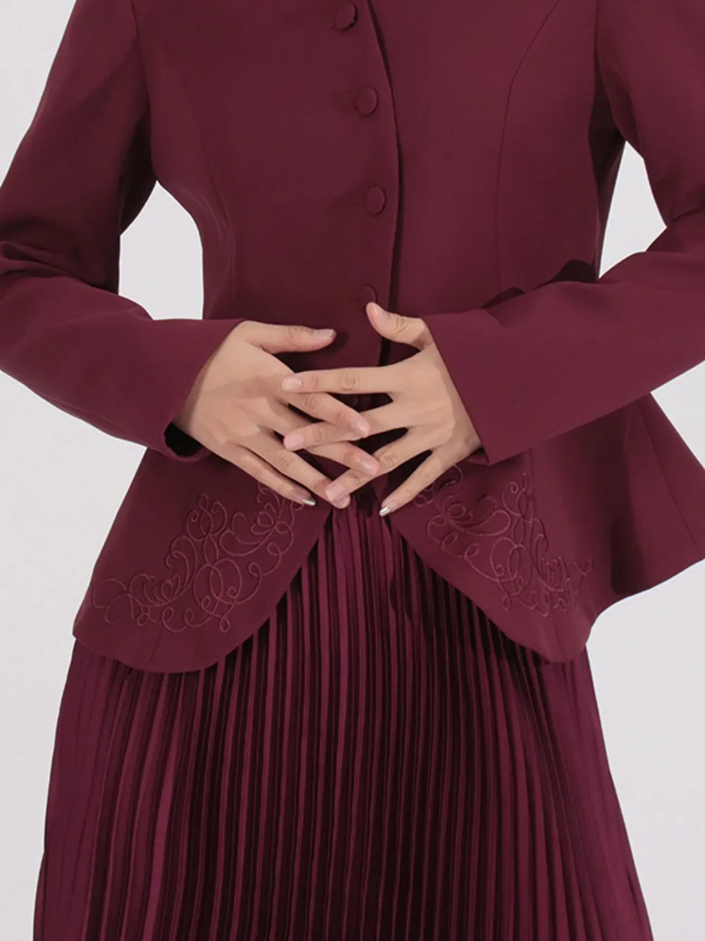 Button Up Long Sleeve Top and Pleated Skirt Set, image 3