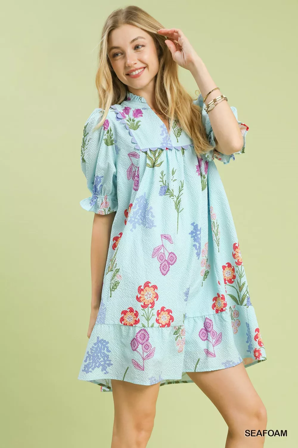 Multi Flower Print V-Neck Dress, image 2