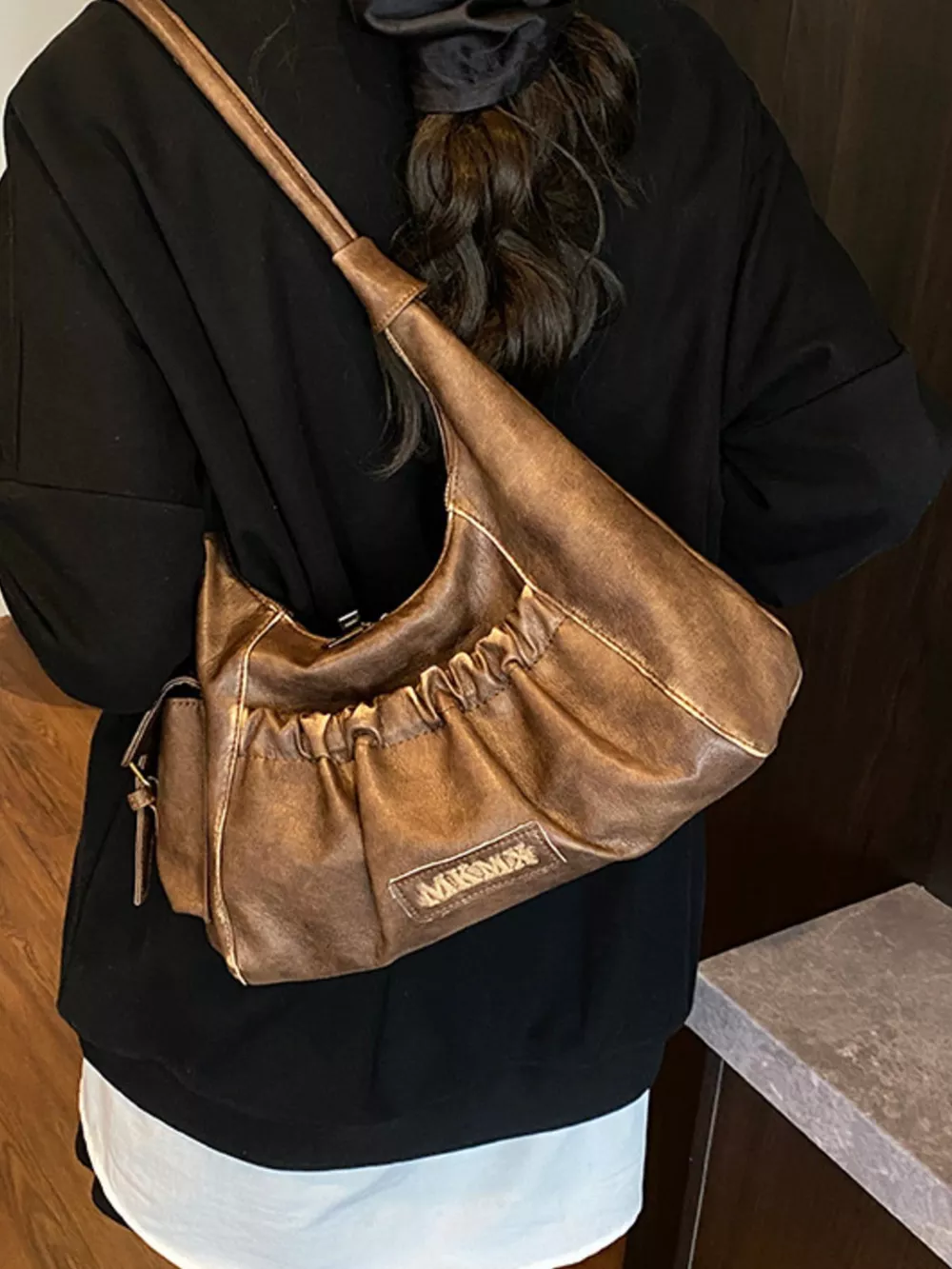 Vintage Ruched Hobo Shoulder Bag, image 7