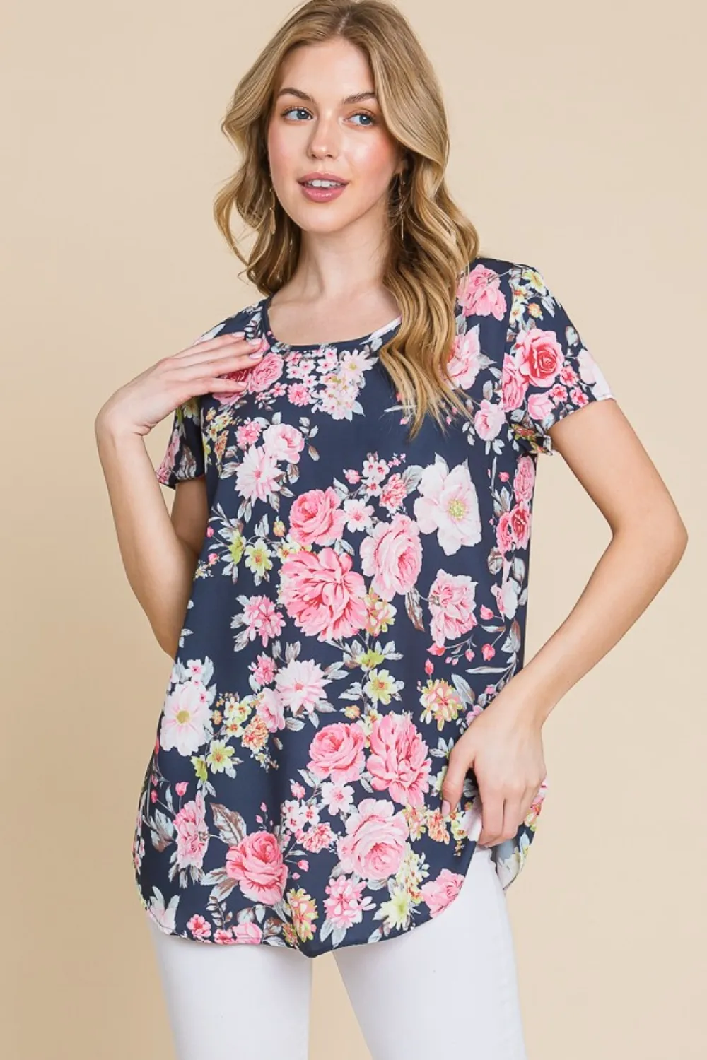 Floral Round Neck Short Sleeve T-Shirt, image 4
