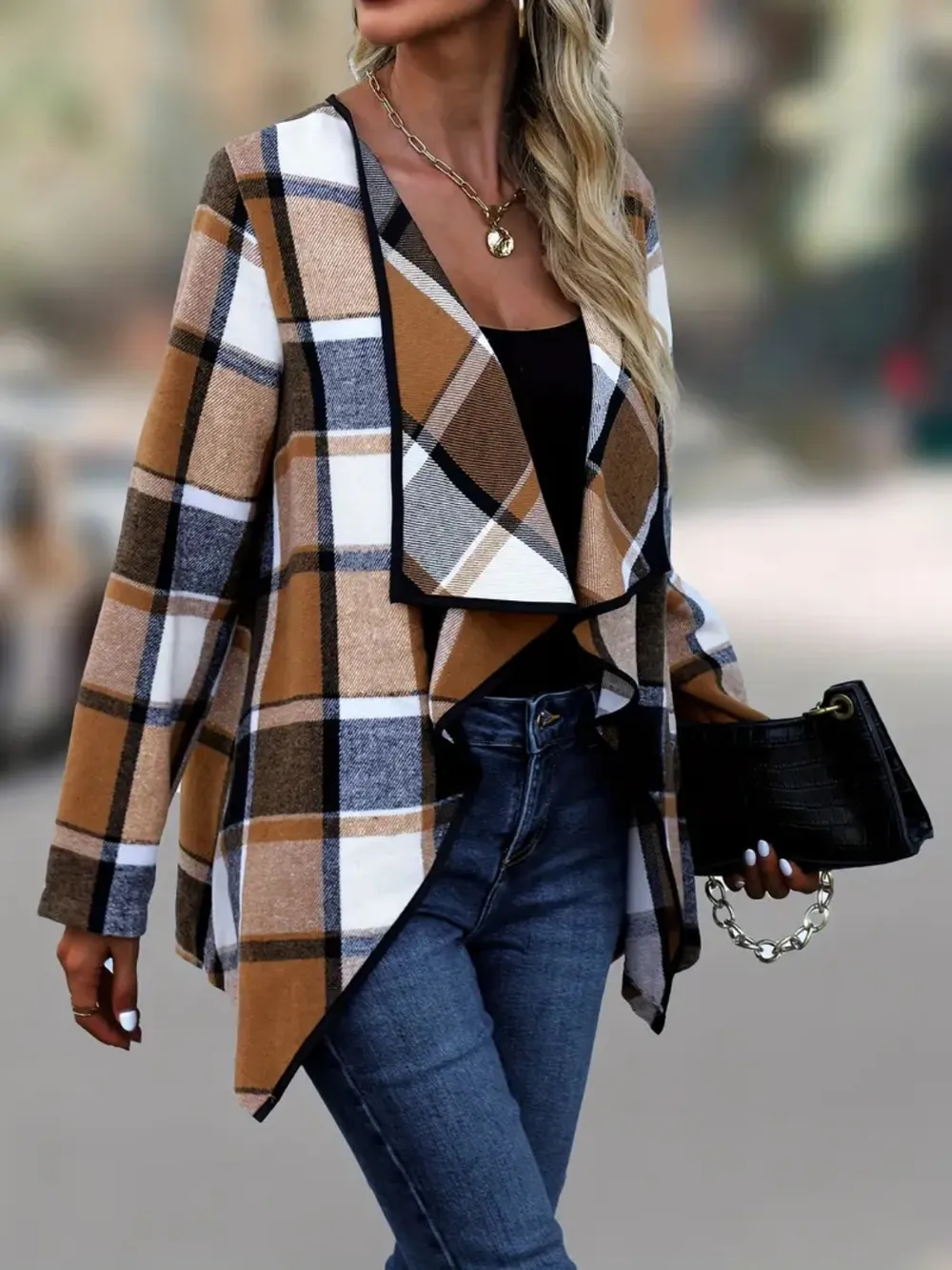 Plaid Open Front Long Sleeve Jacket, image 14