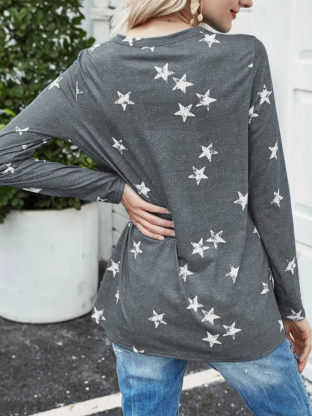 Cutout Round Neck Long Sleeve T-Shirt, image 5