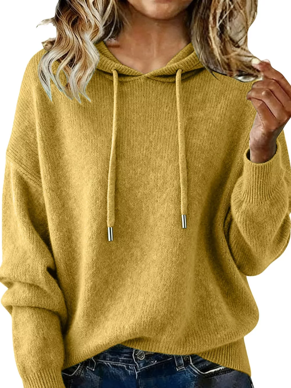 Drawstring Long Sleeve Hooded Sweater, image 18