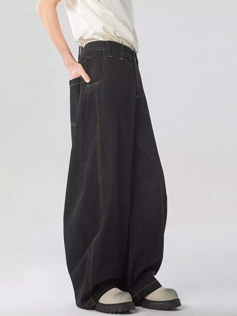 Men's Washed Wide Leg Jeans, image 5