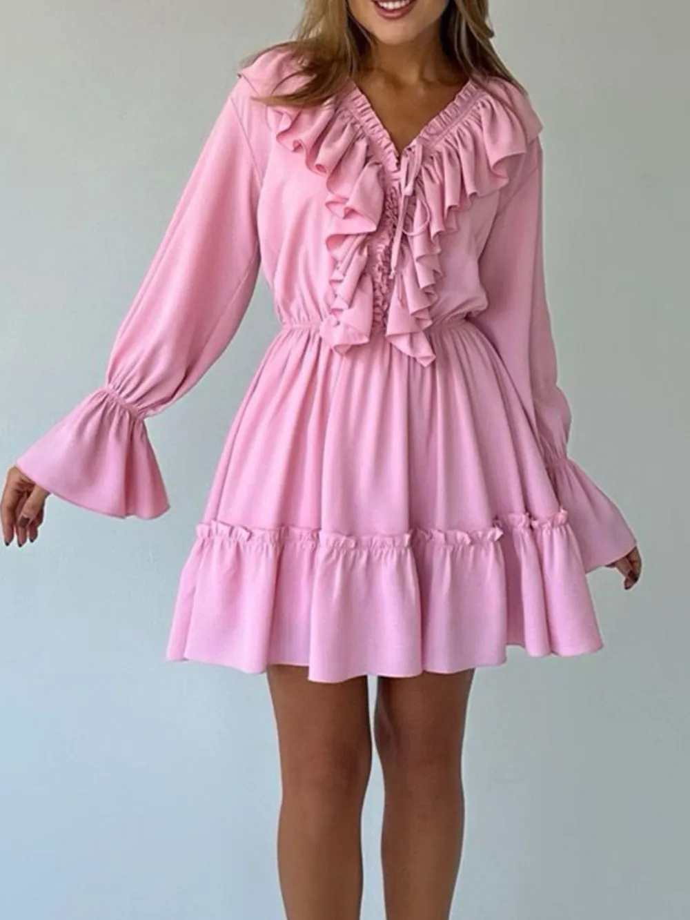 Ruffle Flounce Sleeve Mini Dress, image 3