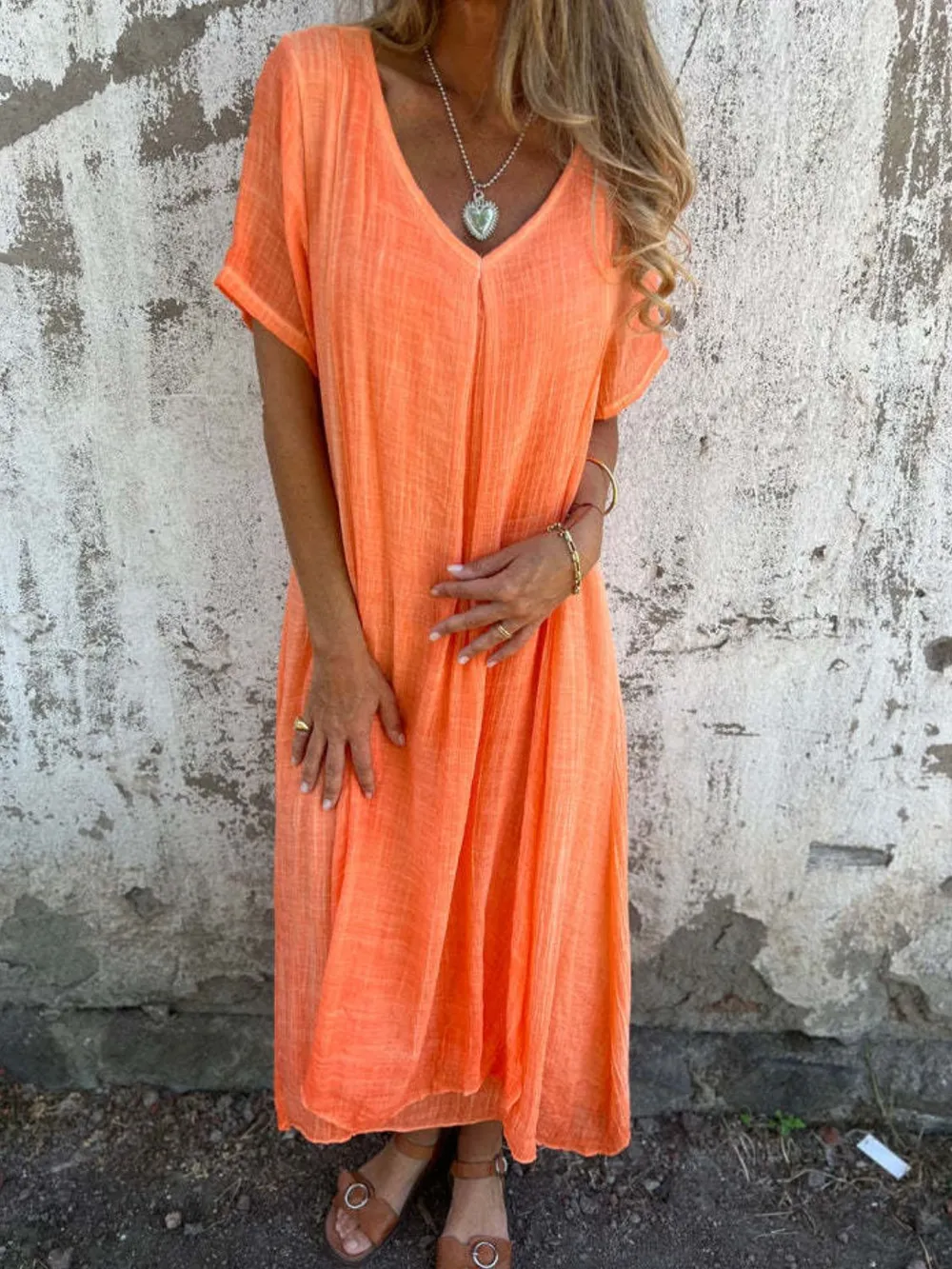 Full Size V-Neck Short Sleeve Midi Dress Plus Size, image 15