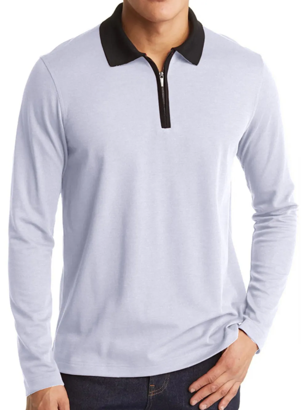 Men's Classic Long Sleeve Contrast Collar Polo Shirt, image 9