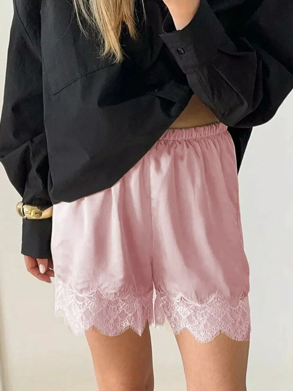 Lace Trim Elastic Waist Shorts, image 11
