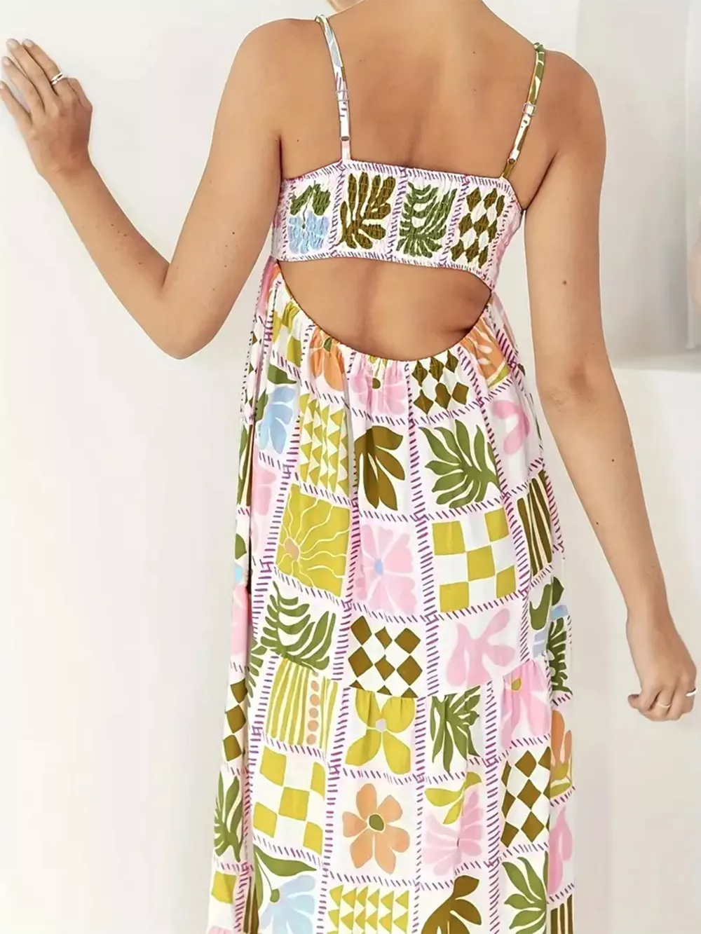 Printed Cutout Back Cami Dress, image 6