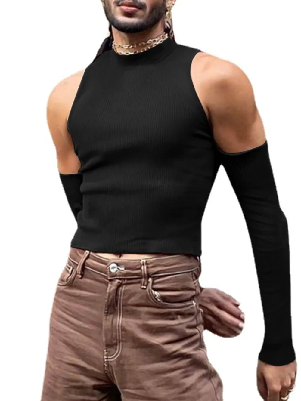 Men's Full Size Mock Neck Cold Shoulder T-Shirt Plus Size, image 4