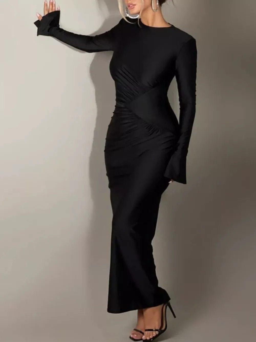 Ruched Long Sleeve Bodycon Maxi Dress, image 9