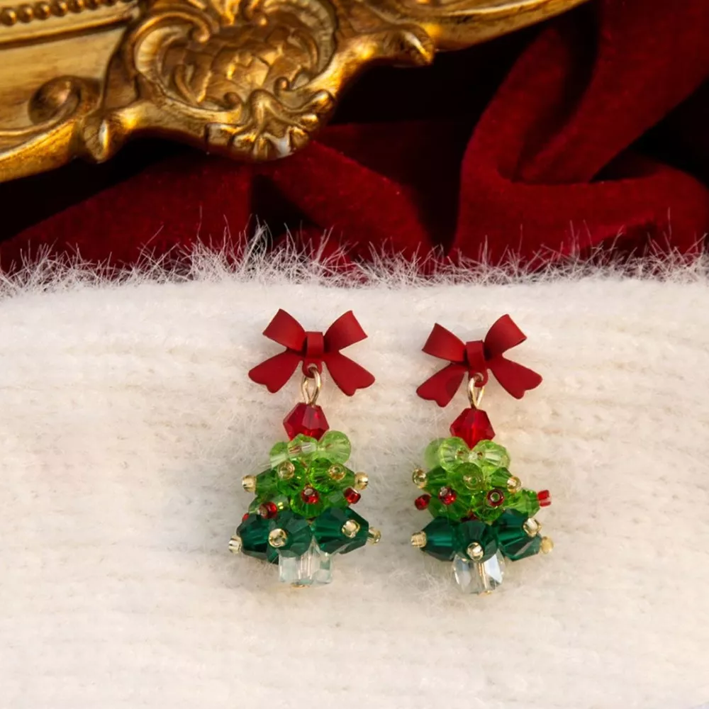 Christmas Tree Bowknot Dangle Earrings, image 2