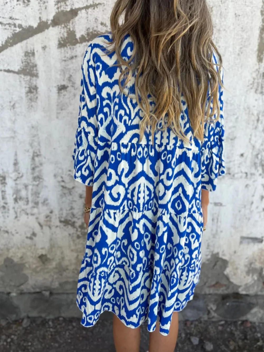 Full Size Printed Notched Half Sleeve Dress Plus Size, image 17