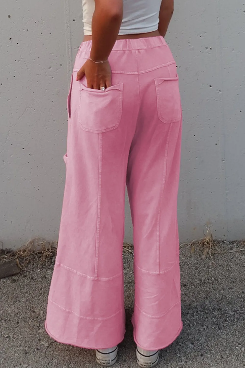 Mineral Wash Exposed Seam Drawstring High Waist Wide Leg Cargo Pants, image 14