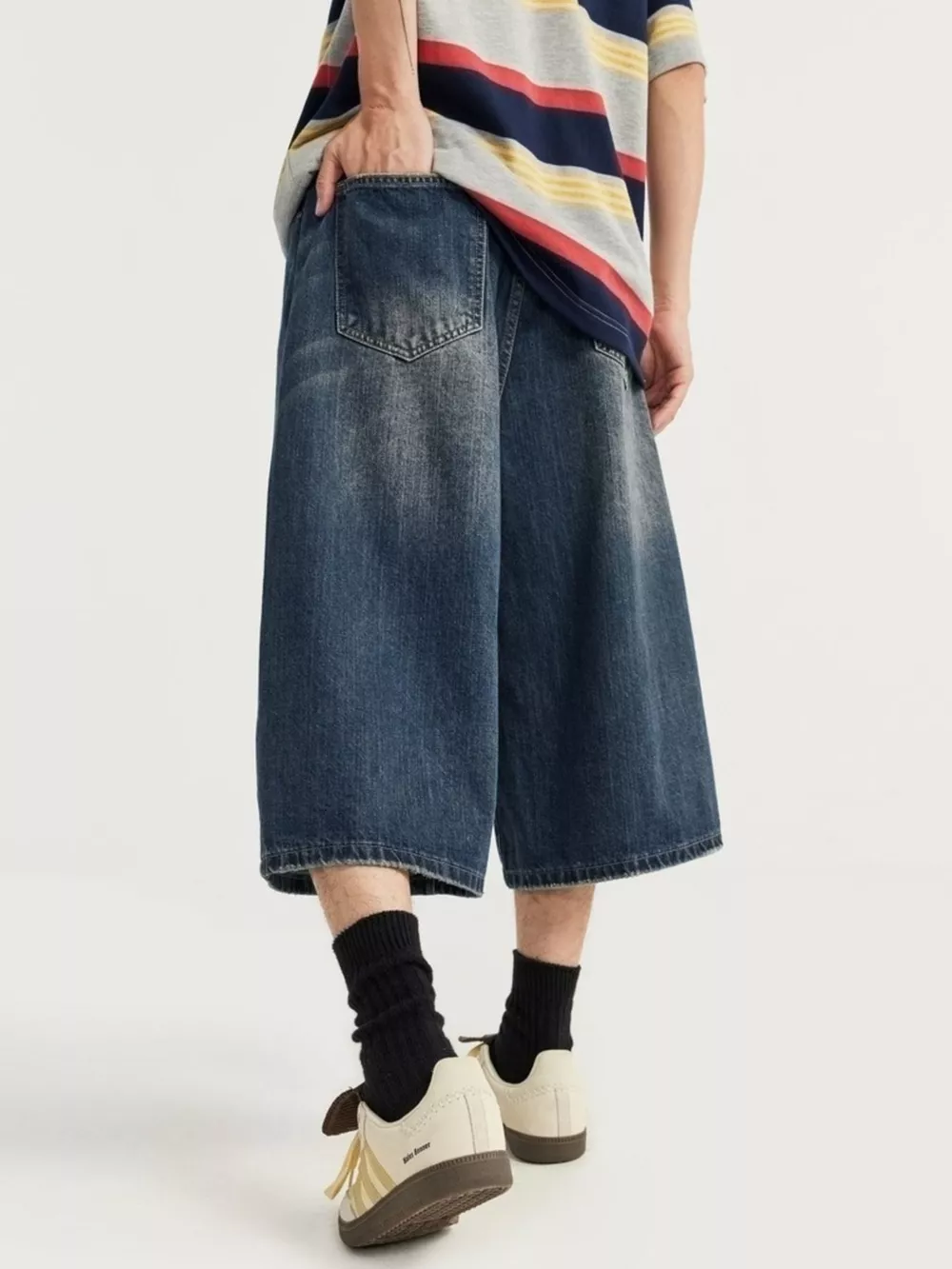 Men's Washed Wide Leg Demin Shorts, image 11
