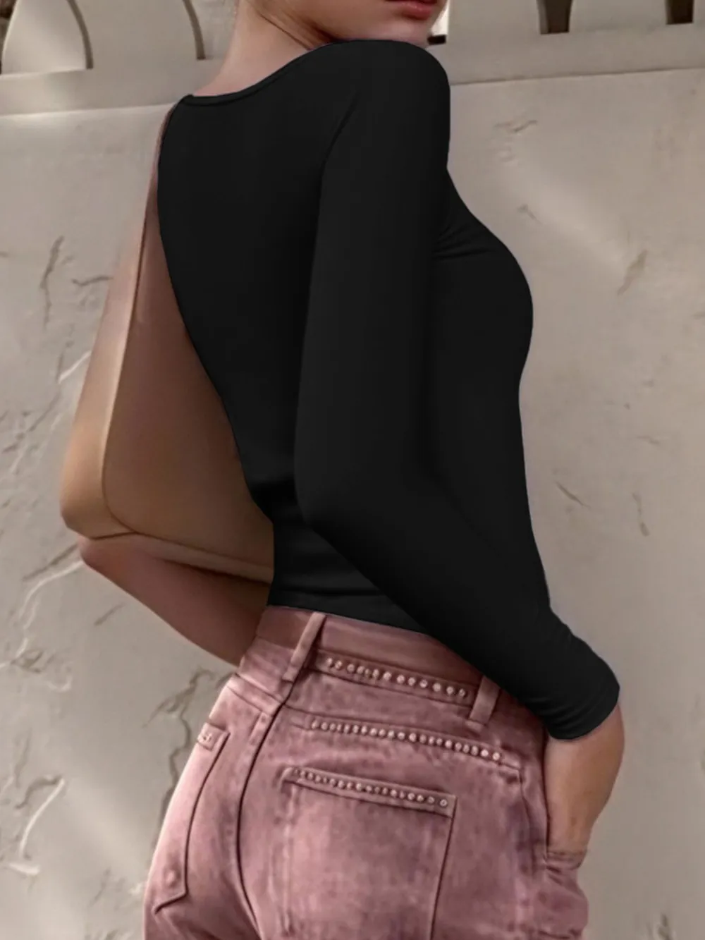 Long Sleeve Scoop Neck Fitted T-Shirt, image 7