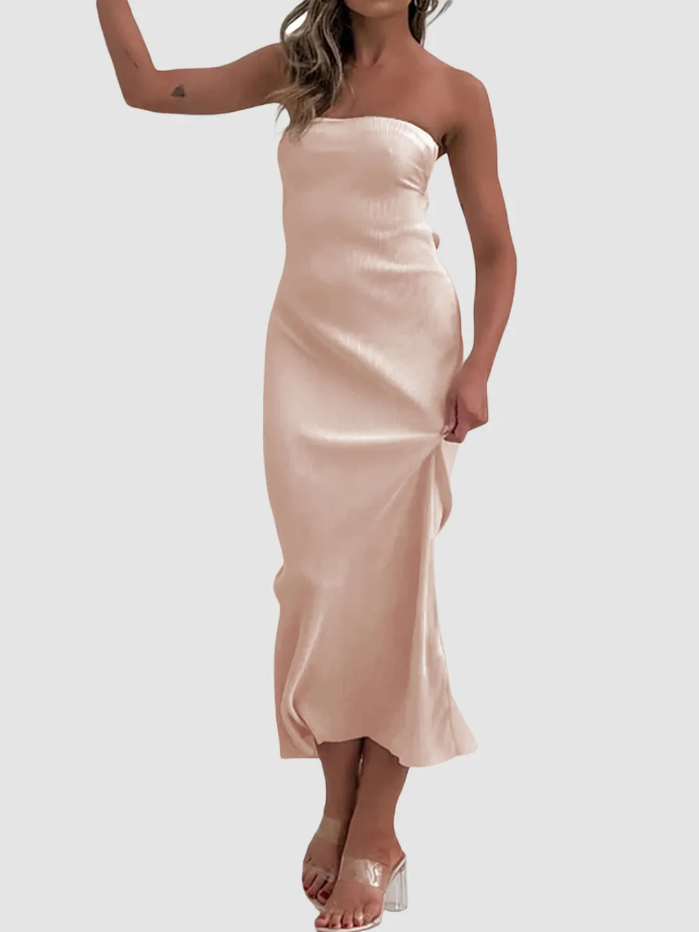 Lace-Up Back Tube Maxi Dress, image 21