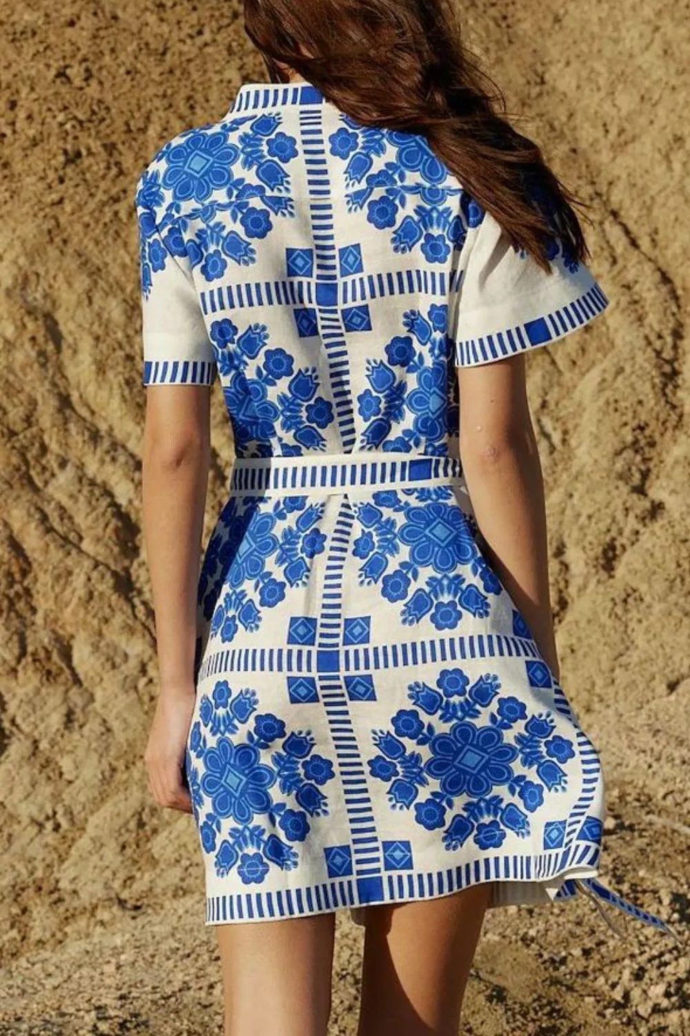 Printed Tie Waist Short Sleeve Dress, image 6