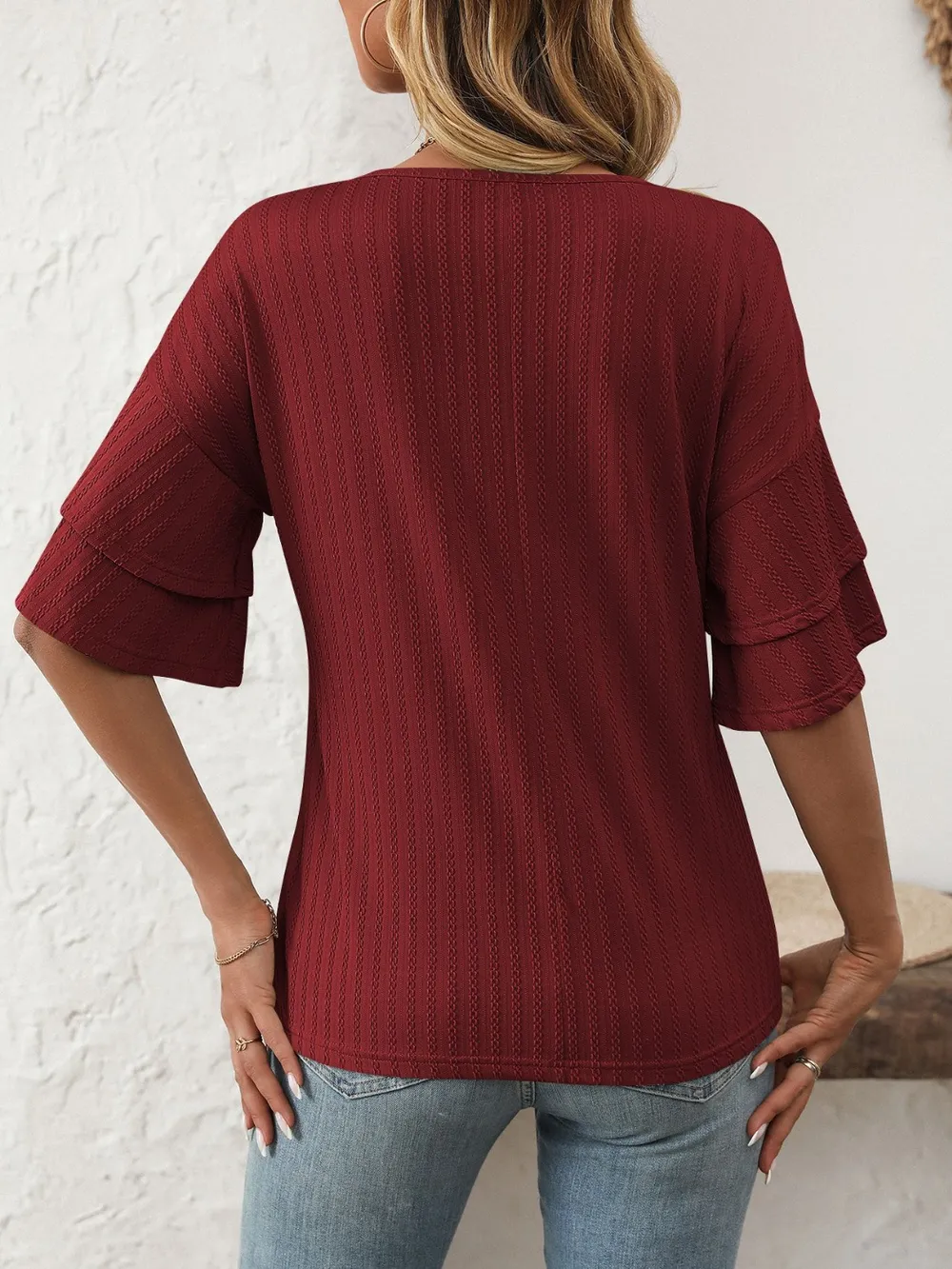 V-Neck Ruffle Half Sleeve Top, image 12
