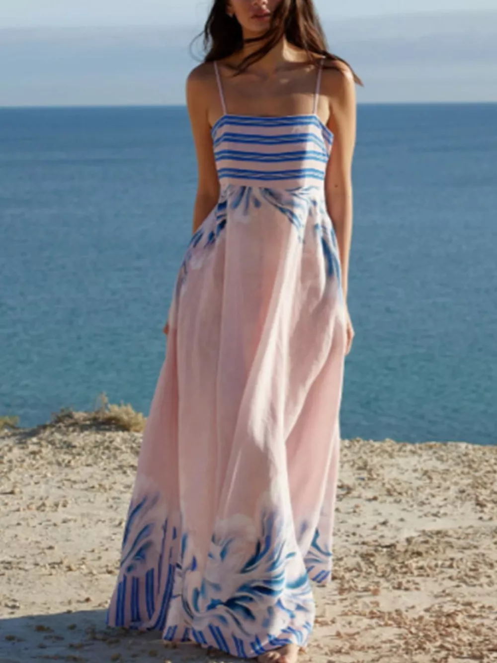 Striped Print Spaghetti Strap Maxi Dress, image 3