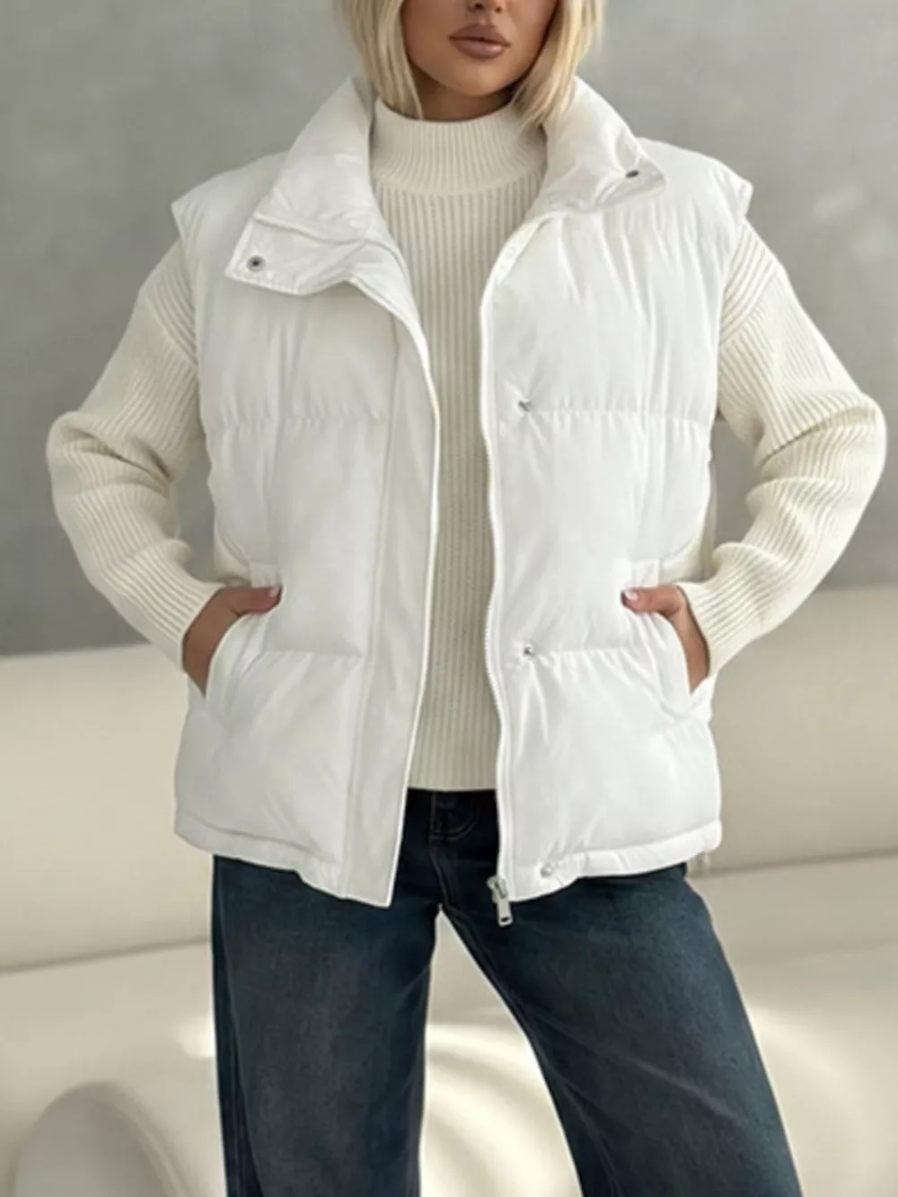 Snap-Button Placket Quilted Puffer Vest Coat, image 16