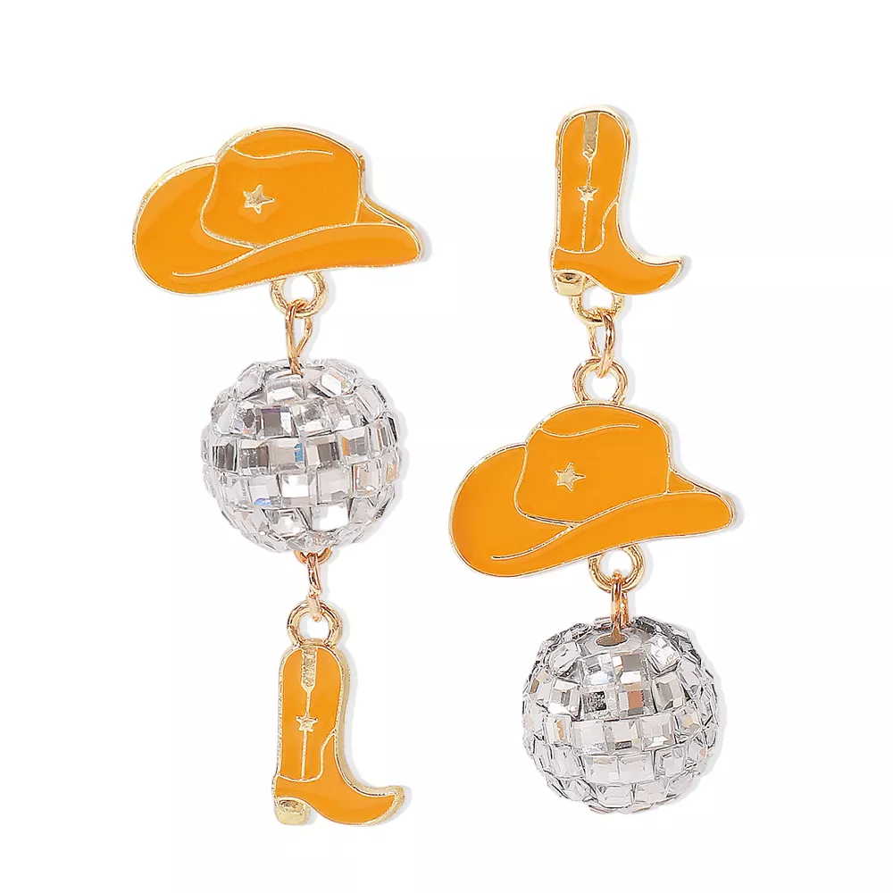 Asymmetrical Cowgirl Boot Hat Ball Dangle Earrings, image 7