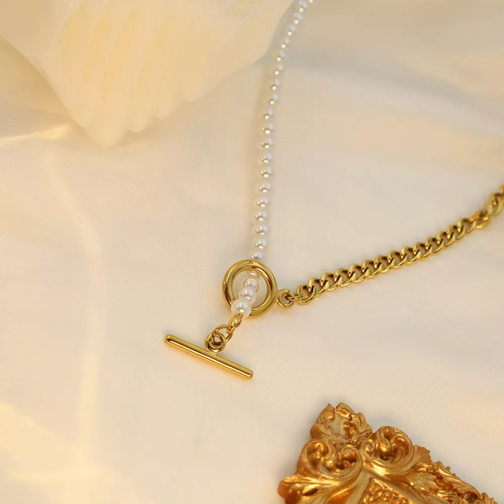 18K Gold-Plated Pearl Toggle Necklace, image 6