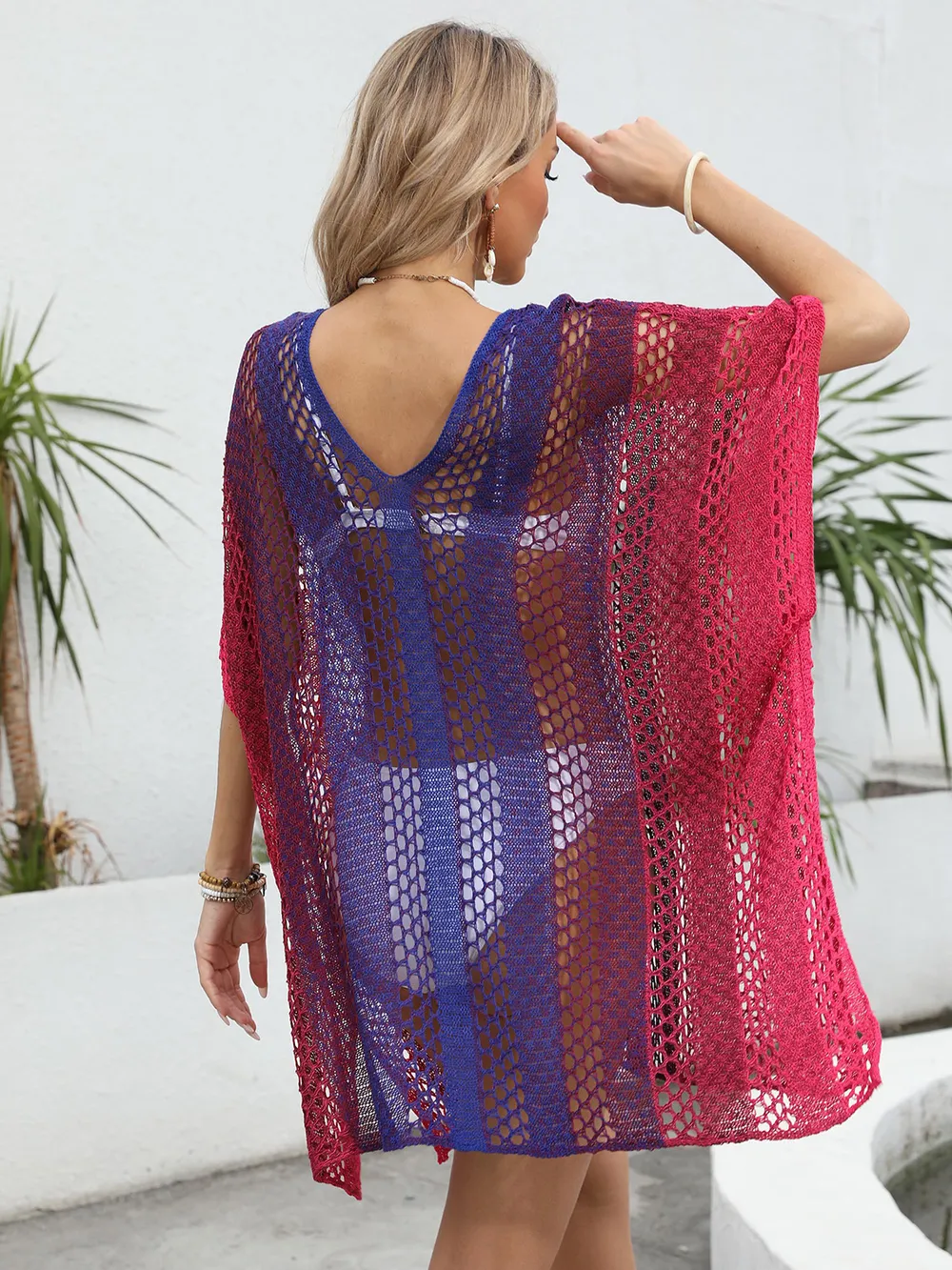 Openwork Contrast V-Neck Cover-Up, image 10