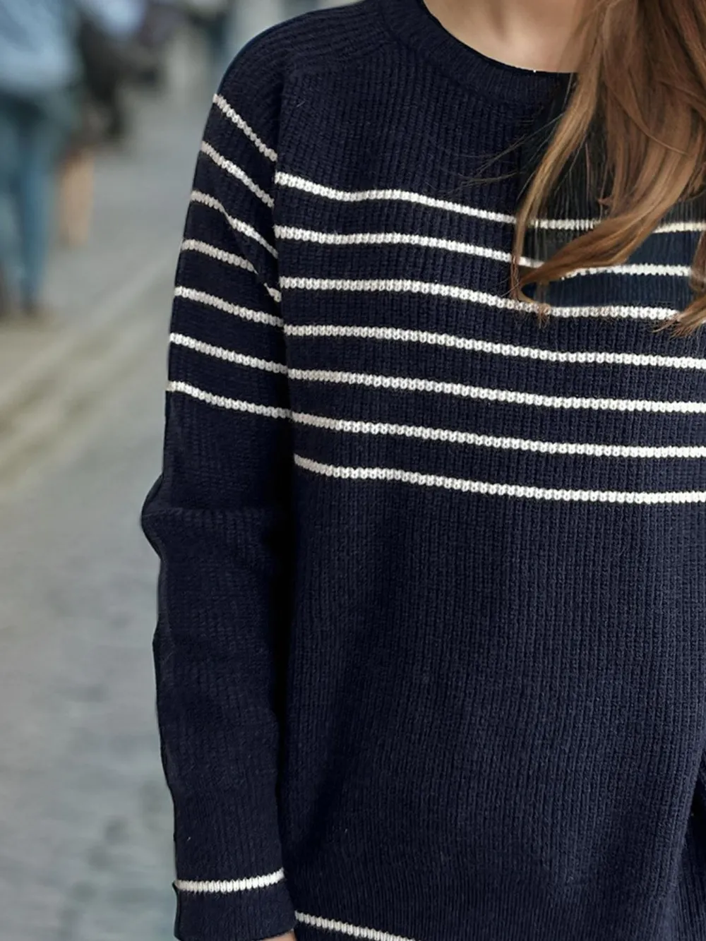 Striped Round Neck Long Sleeve Sweater, image 10