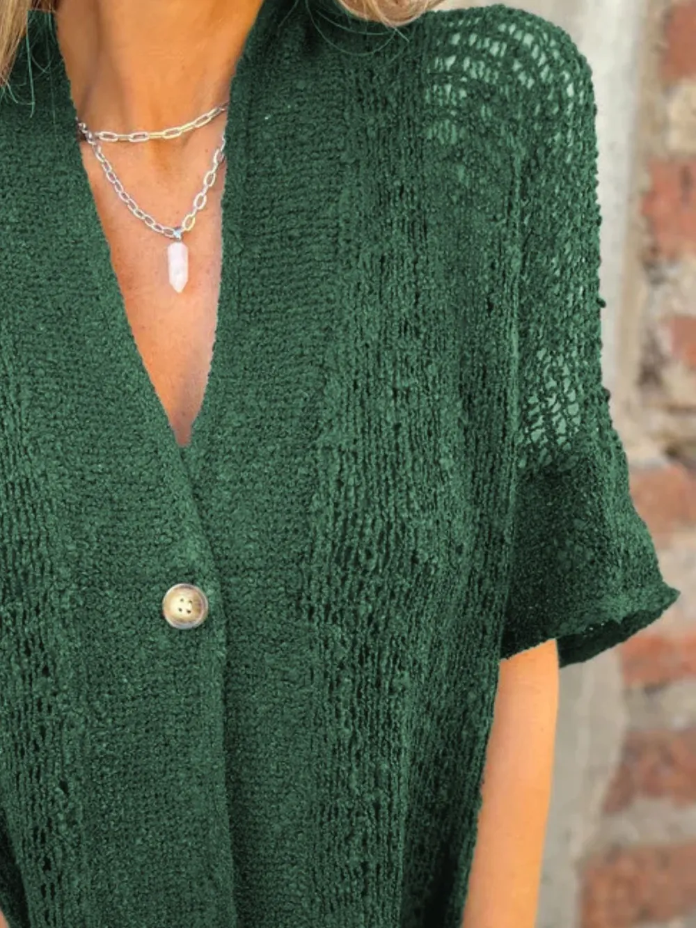 Full Size One Button Openwork Cardigan Plus Size, image 11
