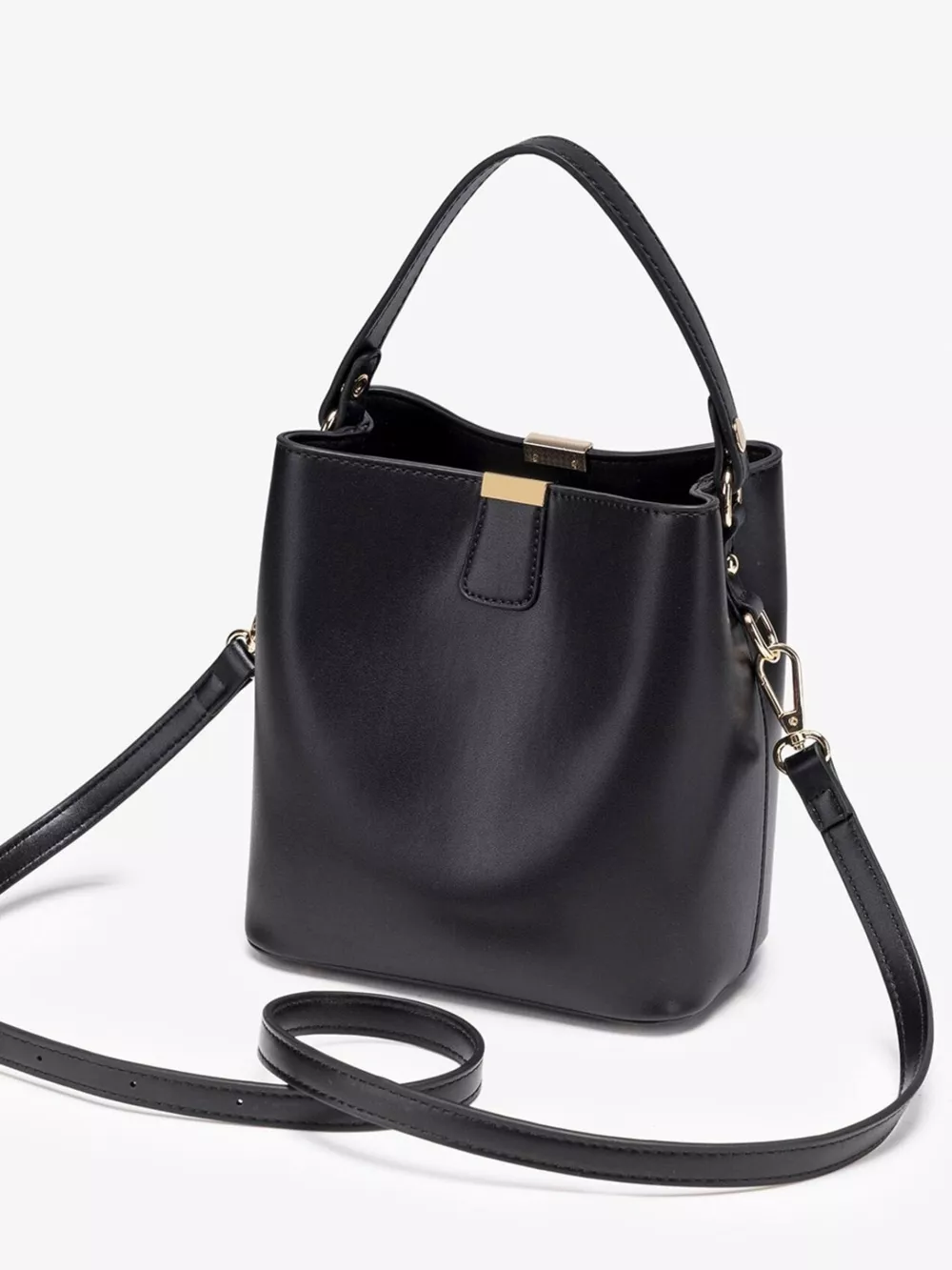PU Leather Bucket Crossbody Bag with Gold-Tone Hardware, image 8