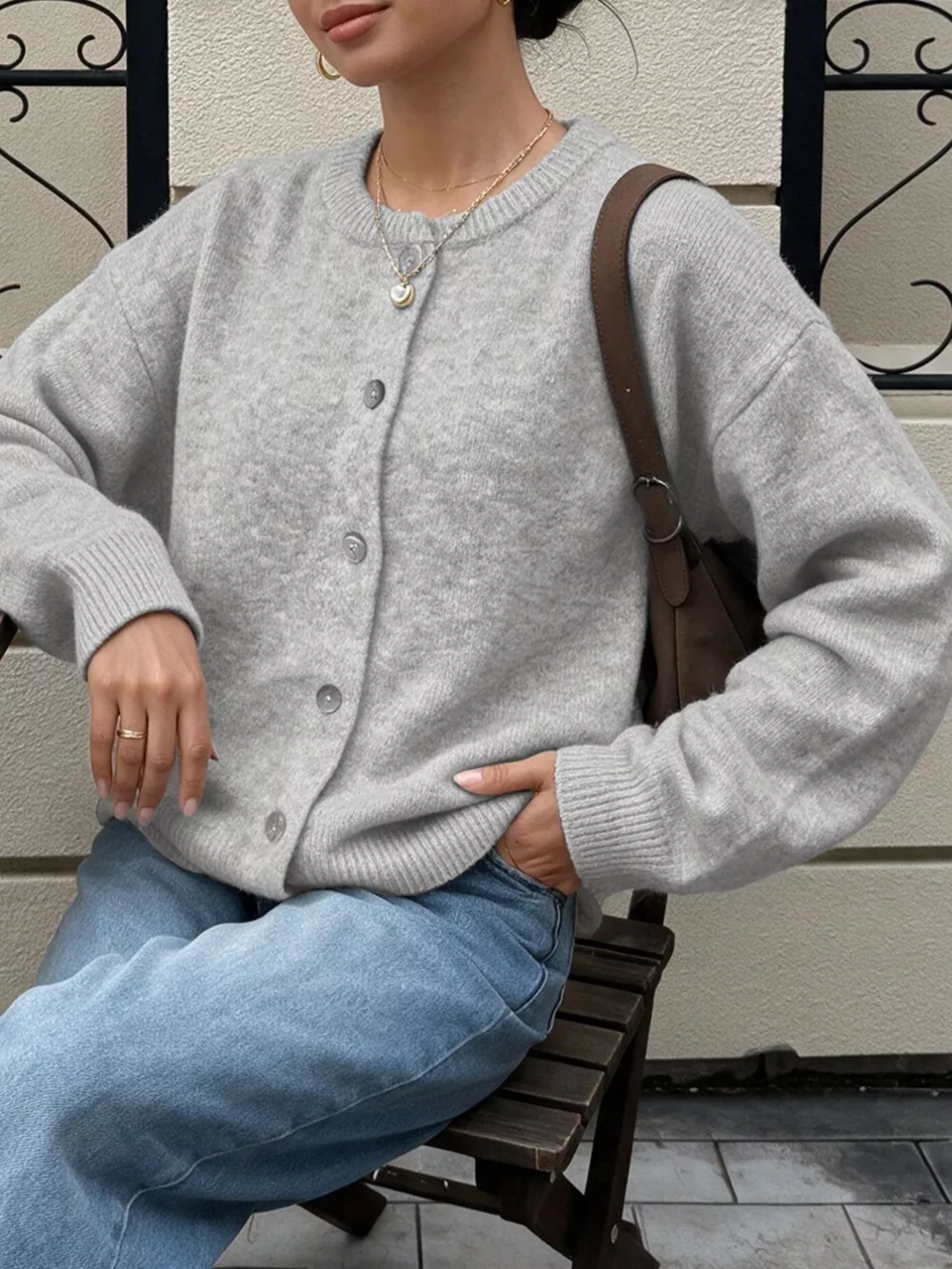 Crew Neck Button-Down Cardigan, image 8