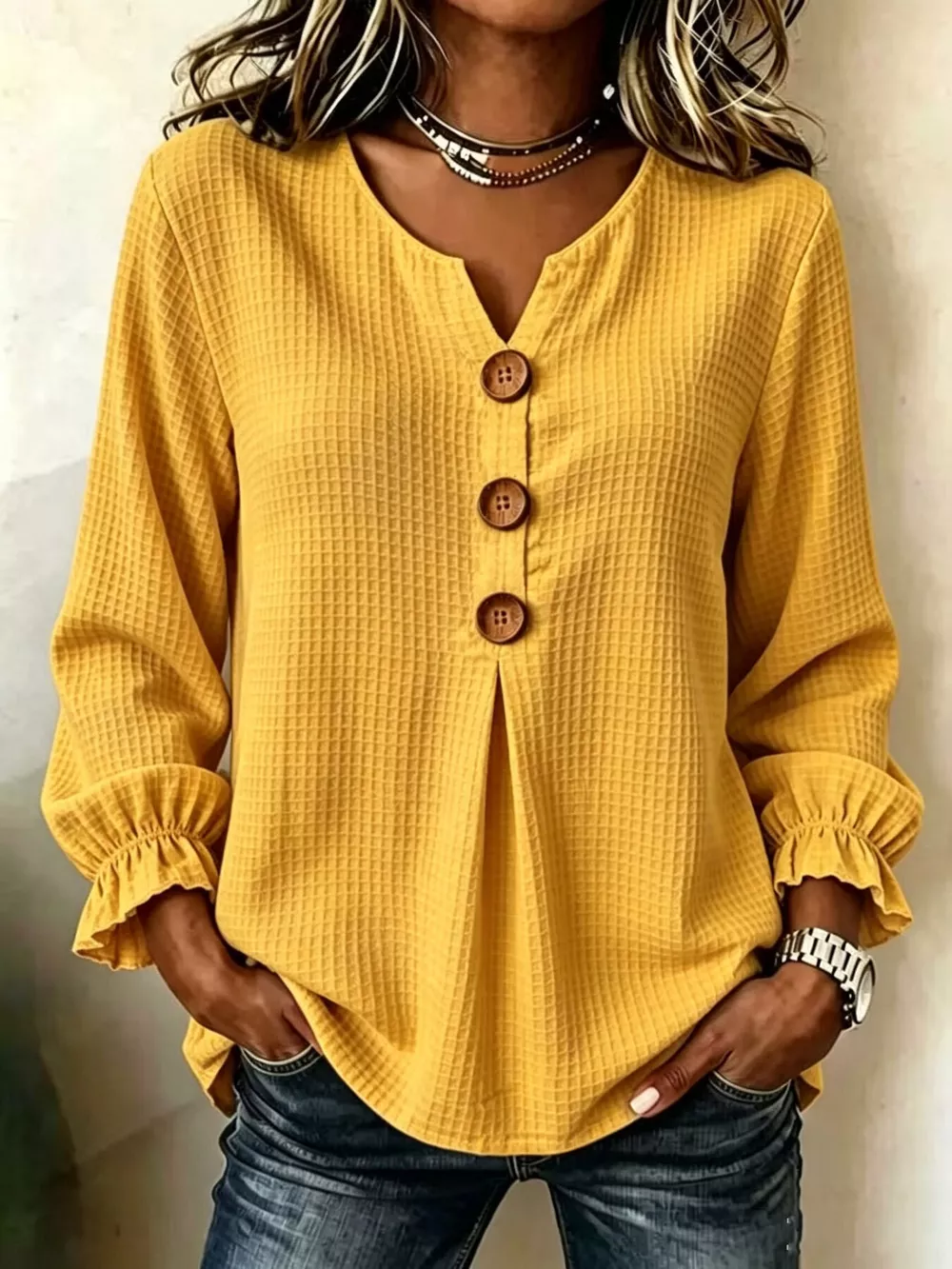 Waffle Knit Long Sleeve Top, image 19