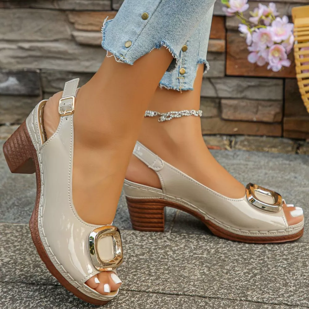 Peep Toe Block Heels Sandals, image 2