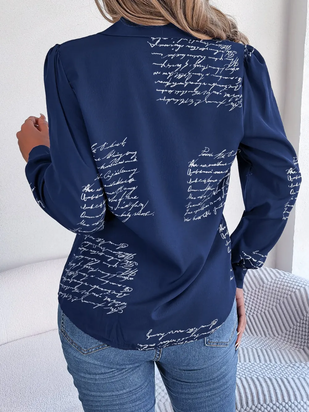 Letter Printed Button Up Long Sleeve Blouse, image 12