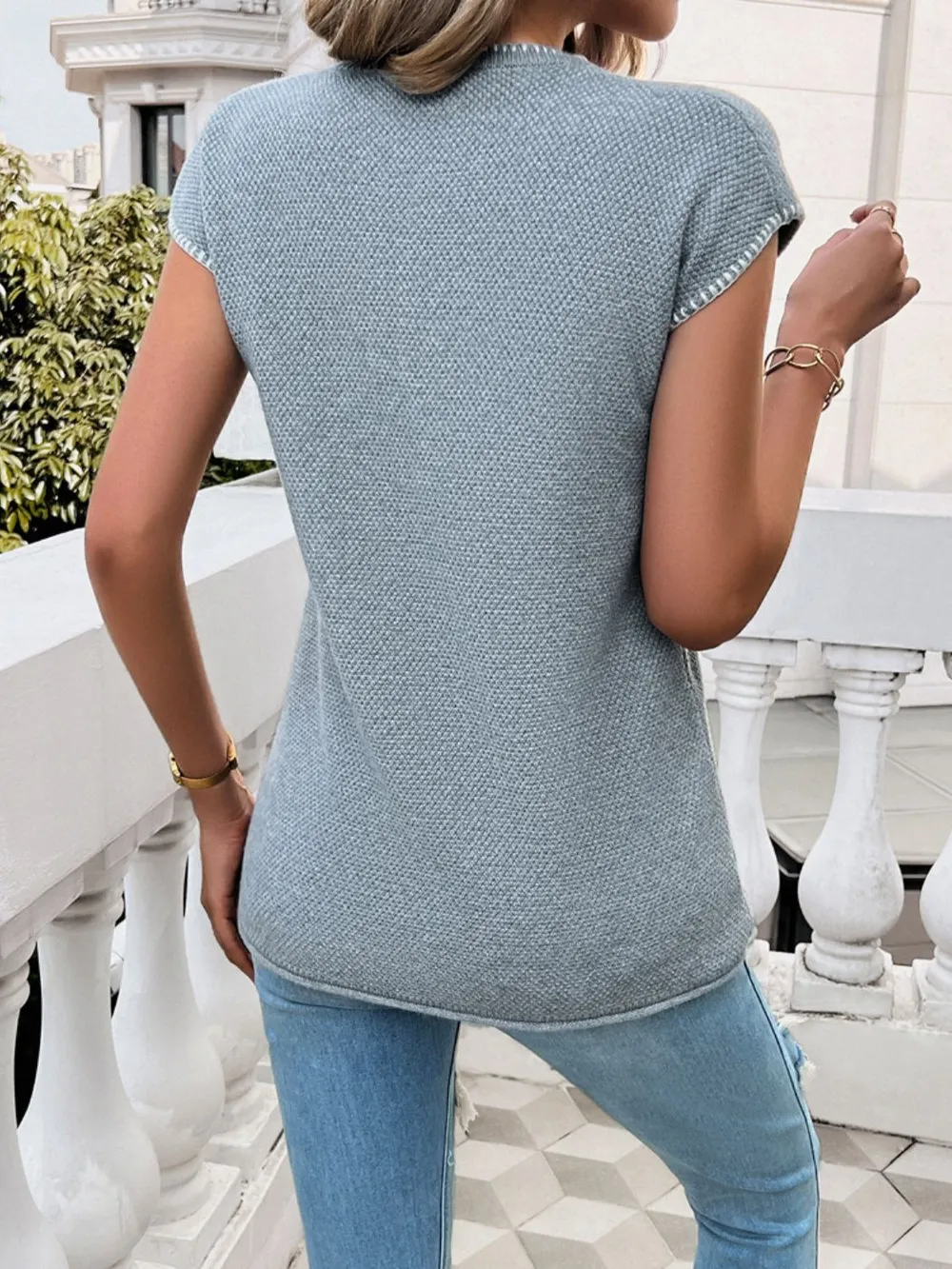 Round Neck Cap Sleeve Knit Top, image 8