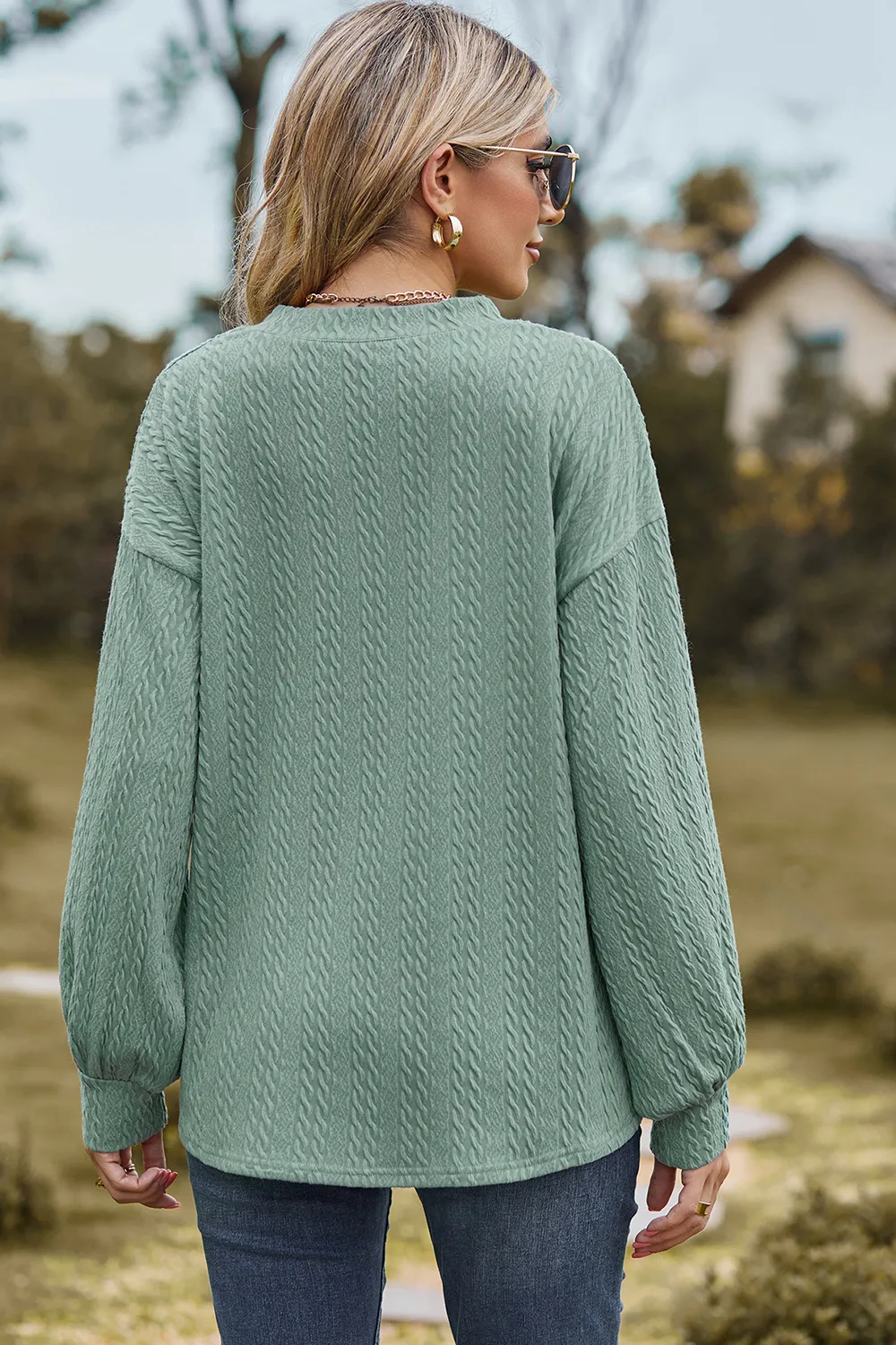 Textured V-Neck Dropped Shoulder T-Shirt, image 18