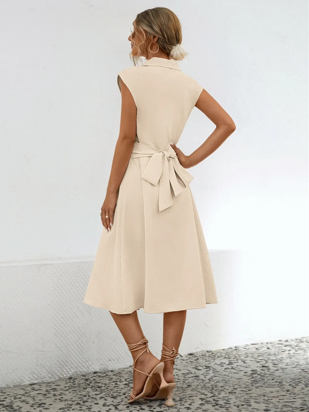 Button Up Cap Sleeve Midi Dress, image 4