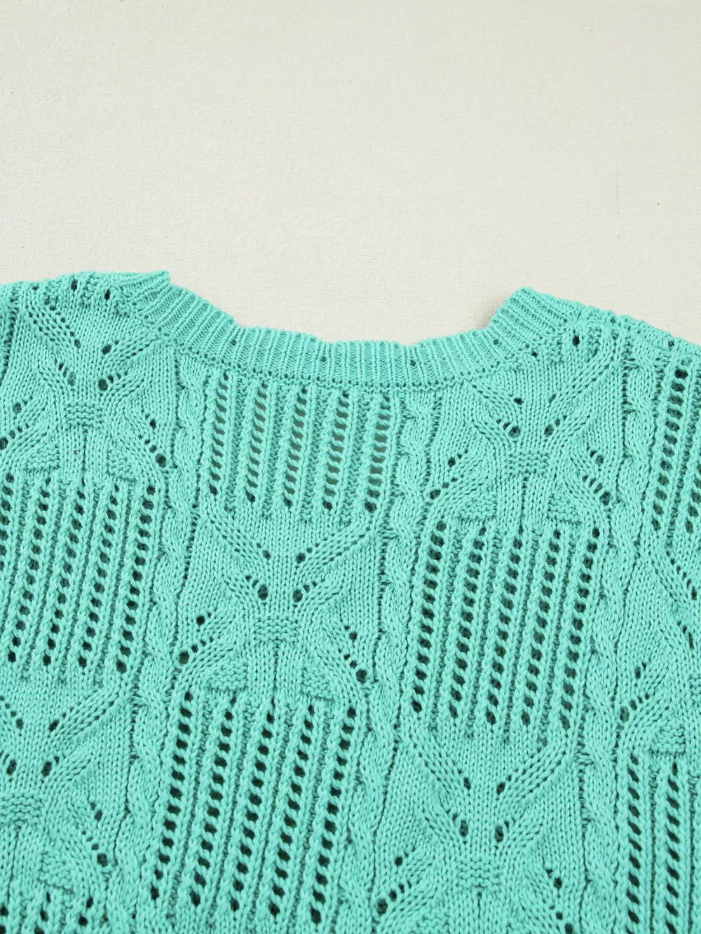 Pointelle Knit Patterned Scalloped Trim Short Sleeve Sweater, image 10