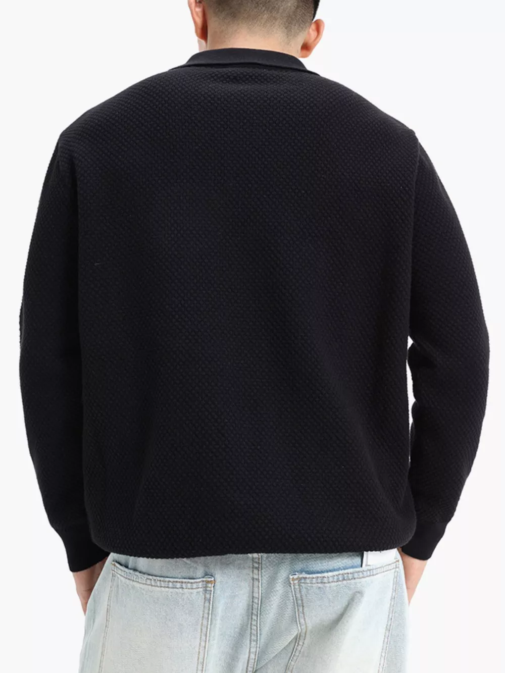 Men's Plus Size Textured Knit Polo Collar Sweater, image 6